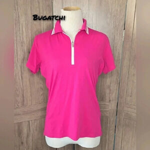 Bugatchi Women's Quaterzip Pink Polo Golf Tennis Shirt